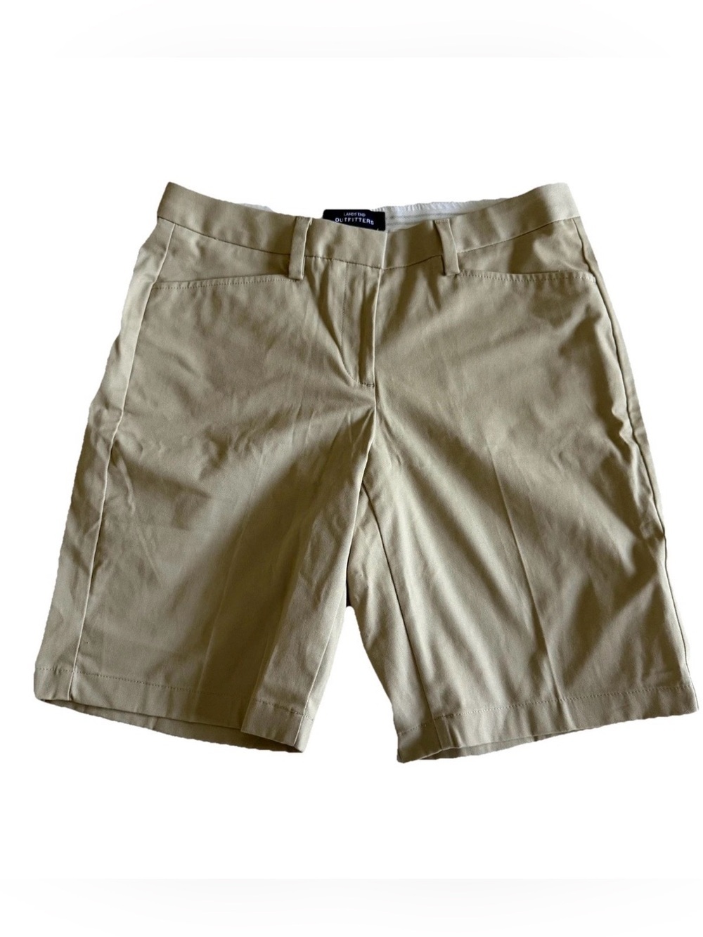 Lands' End Outfitters Shorts Womens 8 Beige Twill Bermuda Stretch Chino Casual
